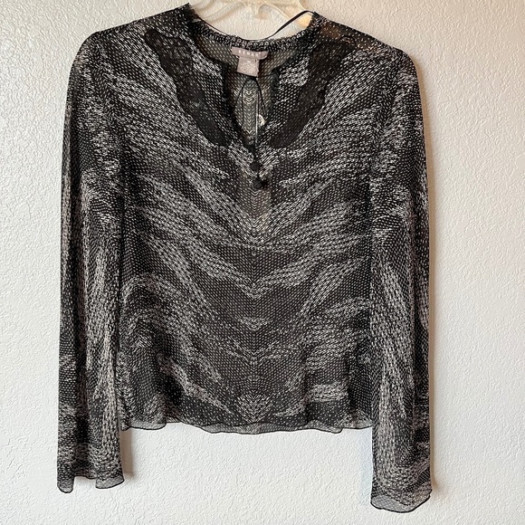 NWT - Kenar abstract print 100% silk sheer and lace top - Picture 1 of 12
